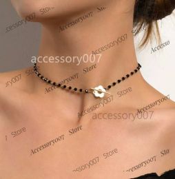 designer jewelry necklace Chokers Fashion Luxury Black Crystal Glass Bead Chain Choker Necklace For Women Flower Lock Collar Short Jewelry 2021