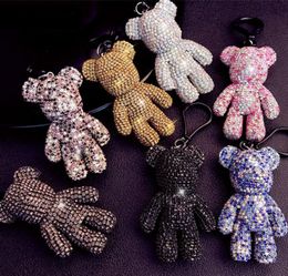 7color Full Rhinestone diamond Cartoon Bear Crystal Keychain Ring Holder Pendant Bag Women039s Handbag Key Chain gift6788114