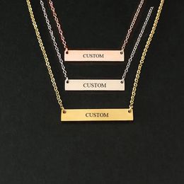 Name Sculpture Personalized Square Bar Customized Name Necklace Stainless Steel Pendant Necklace Gold 3-Color Women/Men Customized Gift 240104