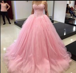 vestido de festa longo New Arrival Pink Evening Dresses abiye Robe De Soiree Tulle Sweetheart Sleeveless Evening Gowns With Lace Applique