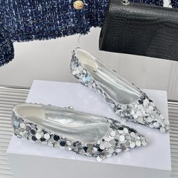 Dress Shoes Size 35-41 For Women Spring Autumn Sequined Cloth Pumps Bling Slip-on Wedge Heels Designer Pointed Toe Shallow