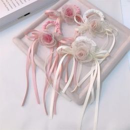 Hair Accessories Rose Flower Yarn Ties Pink Beige Elastic Bands For Women Girls Sweet Student Rope Fashion Ins