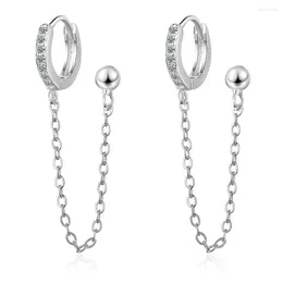 Hoop Earrings 925 Sterling Silver 1PC Double Ear Hole Cubic Zircon Earring Jewellery For Women Party Gift Pendientes Mujer Moda