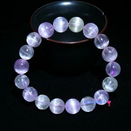 Bangle Natural Purple Kunzite Quartz Crystal Bracelet 7.5mm Cat Eye Kunzite Clear Round Beads Bracelet Stretch Yellow Kunzite AAAAAA