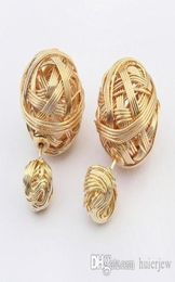 Ball Double Pearl Earring Jewellery Fashion Metal Mesh Twisted Stud Earrings4138530