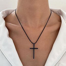 Pendant Necklaces Cool Black Cross Necklace For Women And Men Steel Edge Classic With Adjustable Rope
