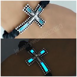 Vintage Luminous Cross Handmade Volcano Stone Beaded Elastic Bracelet for Women Men Energy Healing Bracelet Luck Jewelry Gifts