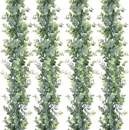 Decorative Flowers 4 Pack Faux Eucalyptus Garland Plant Artificial Vines Hanging Leaves Greenery 6 Feet/pcs UV Protected Indoor Outdoor