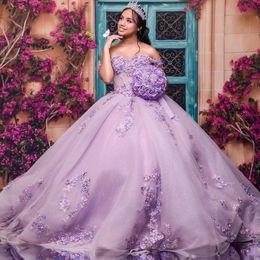 Lavender Shiny Off the Shoulder Quinceanera Dresses Sweet 15 Ball Gown Sexy Sweetheart Applique Lace Tull Long Party Dress for Girl 2024