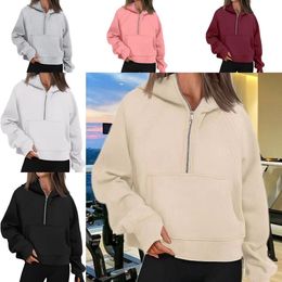 2024 lululemom Womens Yoga Scuba Half Zip Hoodie Designer Sweater Women's Define Workout Sport Coat Fitness Activewear Top Solid Sweatshirt