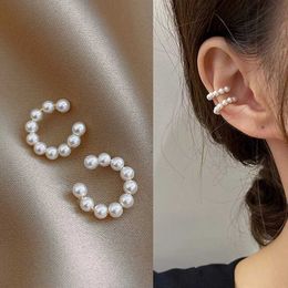 Stud Pearl Ear Cuff Clip Earrings Non-Piercing Bone C-shaped Ear Ring Without Puncture Minimalist Earrings for Women Fashion Jewellery J240104