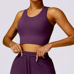 Lu Align Lu Yoga Vest Sport Push Sports Vest Up Women Gym Underwear Seamless Rib Knit Tank Tops Female Bra High Strength Workout Crop Tops Brassiere LL Lemon