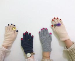 Five Fingers Gloves Japanese Women Funny Nail Pattern Embroidery Winter Warm Thicken Faux Wool Cycling Driving Solid Color Mittens8689146