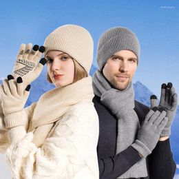 Berets Hat Gloves Scarf Suit Men Winter Warm Knitted Outdoor Riding Ear Protection Wool Women Sleeve Cap Skullies Beanies