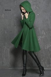 Misturas moda feminina de comprimento médio com capuz casaco elegante senhora bolso quente balanço casaco casual sólido streetwear jaqueta casaco feminino inverno