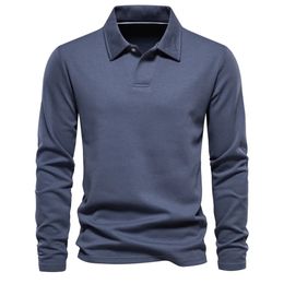 Fashion Polo Shirt for Men Neck Embroidery Turn Down Collar Long Sleeve Casual Social Shirts Solid Color Luxury Golf 240104