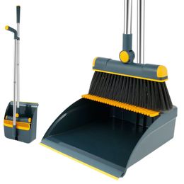 Household sanitation broom and dustpan cleaning kit Long Handled Dustpan and Set Portable Combo Set with Scraper Teeth Upright 240103