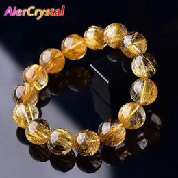 Bracelets 1pc High Quality Rutilated Quartz Crystal Bracelet Quartz Round Bead Exquisite Ladies Jewellery Healing Stone Bracelet for Women