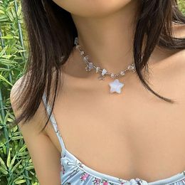 Chains Temperament Crushed Stone Collarbone Necklace Star Shaped Personality Round Bead Sweet Simplicity