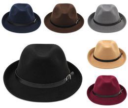 Fashion Men Women Wool Blend Fedora Cap Trilby Hat Outdoot Short Brim Atumn Winter Jazz Hat Leather Band6711110