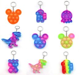 2021 dinosaur bear push pop bubble keychain pooits fidget Toys Decompression Toy key chain Anti Stress Anxiety Relief Bubbles Boa5184836
