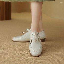 Dress Shoes Spring/Autumn Women Loafers Genuine Leather For Round Toe Low Heel Pumps Slip-on Pearl Zaptos Mujer