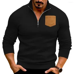 Men's Hoodies Zipper Half Placket Pullover Tops Stand Collar Sweatshirt Casual Fleece With For Autumn