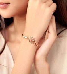 Cute Women Girl Flower Gold Plated Charm Bangle Adjustable Lady Wedding Bridal Bracelets Decor Fashion Jewelry8068613