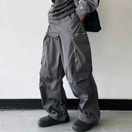 Black Baggy Cargo Pants Fashion Harajuku Straight Trousers Men's Y2K Vintage Baggy Casual Pocket Streetwear Hip Hop Korean Style 240103