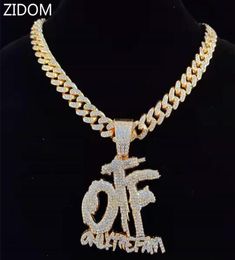 Men Hip Hop ONLY THE FAM Letters Pendant Necklace With 13mm Miami Cuban Chain Iced Out Bling HipHop Necklaces Male Jewelry9127624