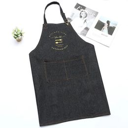 Aprons Nordic Style Denim Aprons Kitchen Adjustable Apron Unisex Women Men Restaurant Coffee Shop Work Apron WB401