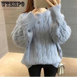 WTEMPO Women Pullovers Casual Solid Color Knitwear Long Sleeve Winter Cable Knit Mock Neck Sweater Jumper 240104