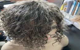 Loose curly Salt pepper wig human hair 34 grey women hair wig machine made non lace wig real hair soft comfortable4156524