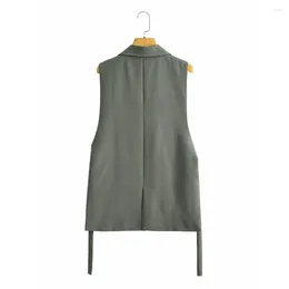 Women's Vests Casual Loose Vest Sleeveless Turn-down Collar Coat With Single Button Solid Colour Cardigan Strap Decor For Commute