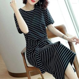 Casual Dresses Fashion Black Stripe T Shirt Female Vestido Daily Wear Plus Size