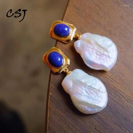 Dangle Earrings CSJ Elegant Natural Freshwater Baroque Pearl Sterling 925 Silver Lapis Handmade Jewellery For Women Party Birthday Gift