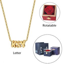 Customised Initial Necklace A B ETERNAL ROSE BOX 3D Honeycomb and REALROSE Flower Gift Box Heart shaped Valentine's Day Women's Gift 240104