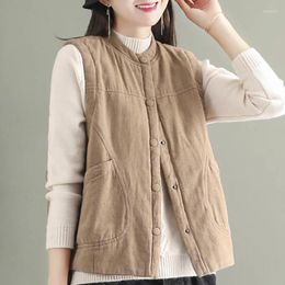 Women's Vests 2024 Women Warm Cotton Short Winter Simplicity Elegant Fashion Vintage Jacket Female Casual Thicken Sleeveless Coat