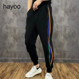 Pants Summer new zipper rainbow stripe casual pants men's loose leggings Korean style trendy anklelength leggings