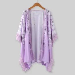 Ethnic Clothing Compression Shirt Long Sleeve Women's Floral Print Puff Kimono Cardigan Loose Cover Up Casual Fit 3 Lady Top