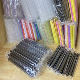 100pcs 190x11mm Big Milkshake Straws Bubble Boba Milk Tea Plastic Thick Smoothie Cold Drinking Drinkware Bar Accessories 240103