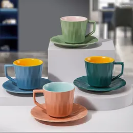 Mugs Ceramic Coffee Mug With Tray Tea Cup Set Plate Gift 4 Pcs