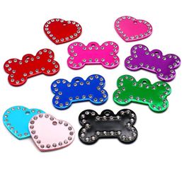 Printers Wholesale 100pcs Rhinestone Bone Plate Tag Personalised Dog Id Tag Custom Name Dog Collar Pet Accessories Pet Gift Dog Bone Tag