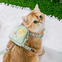 Gato dos desenhos animados arnês colete trela breakaway colar tração corda cão andando produtos para animais de estimação 240103