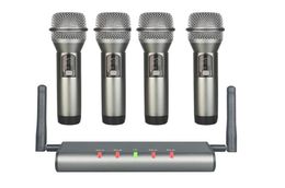 4- Wireless Microphone System Quad UHF Mic 4 Handheld Mics Long Distance Fixed Frequency Microphones8431088