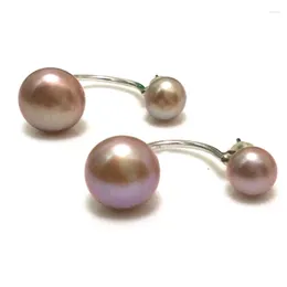 Stud Earrings 7mm & 10mm 925 Sterling Silver Natural Lavender Button Double Pearl Earring