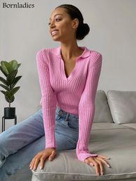 Bornladies 2023 Basic Women Polo Collar Sweaters Autumn Winter Tops Slim Pullover Knitted Sweater Jumper Female Soft Warm Pull 240104