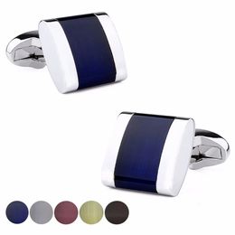 HAWSON Classic Opal Cufflinks for Men Luxury Navy Blue Stone High Quality Fashion Mens Jewelry with Box 16x16mm 240104