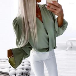 Women's Blouses Sexy Deep V-neck Draped Blouse Shirts Women 2024 Spring Elegant Solid Office Ladies Top Autumn Long Sleeve Loose Female