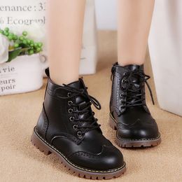 Winter Kids Boots Girl Leather Shoes Solid Fashion Children Ankle Boots Non-slip Boat Warm Boys Girls shoes Kid Sneaker 240103